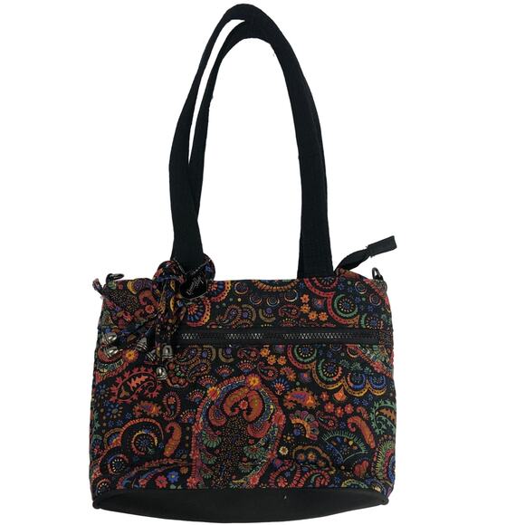 Donna Sharp purse Royal Paisley Tote Black & Multi Color plus Charm - Picture 6 of 10
